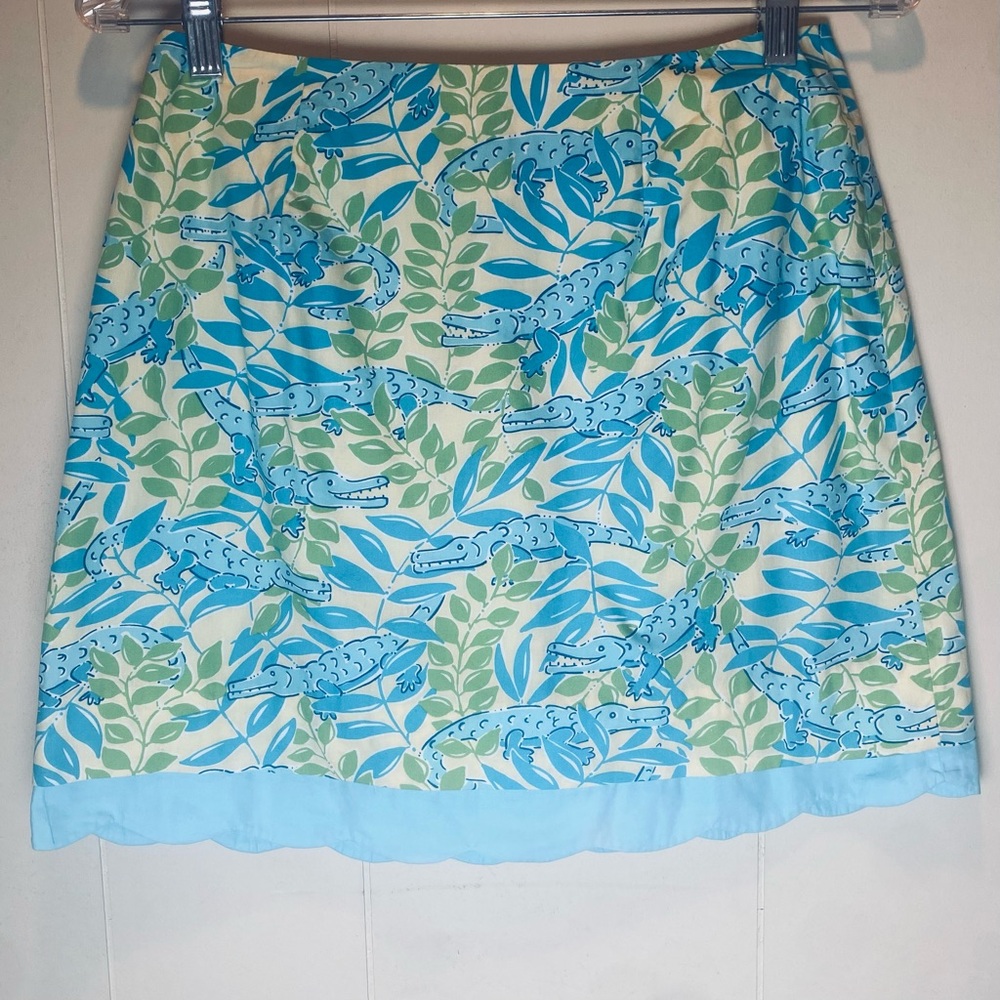 Vintage Lilly Pulitzer Alligator Skirt Green Blue & Yellow 100% Cotton Size 2
